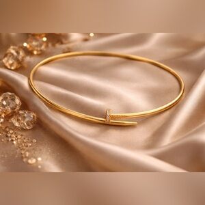 💎LUXURY GOLD PAVE NAIL Necklace Choker Gold Plated, Round Elegant Classy